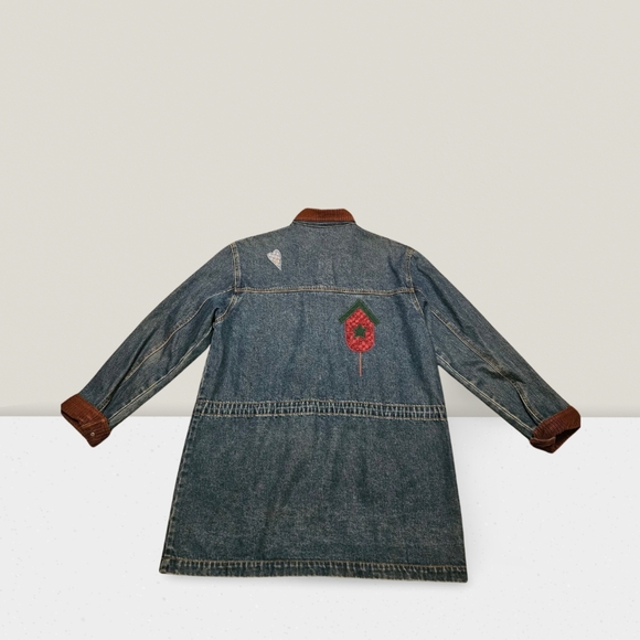 HAIKS Vintage Barn Denim Jean Jacket Appliqués Womens Size Small Birdhouses - Picture 3 of 11